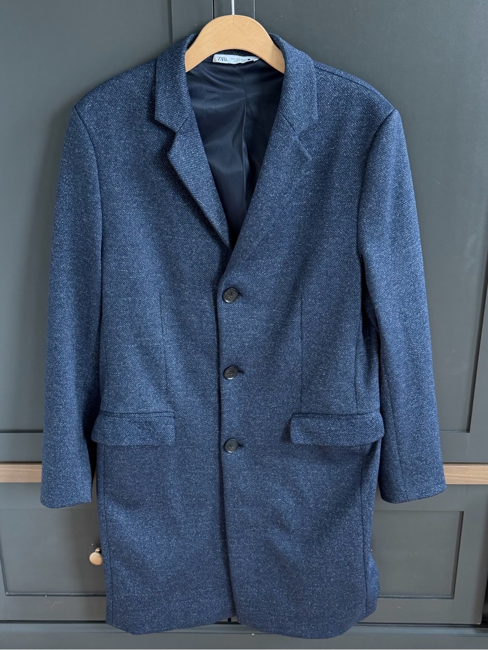 Zara Men's Navy Textured Single-Breasted Pea Coat L